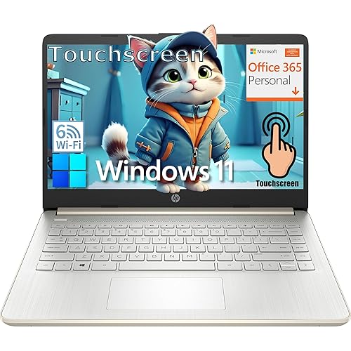 HP Touchscreen Laptop Computer for College Student Home Study, 1-Year Office 365, 16GB RAM, 512GB PCIe SSD, Intel Processor, 14 inch Display, WiFi 6, Bluetooth, Type-C, Windows 11 S, Pale Gold
