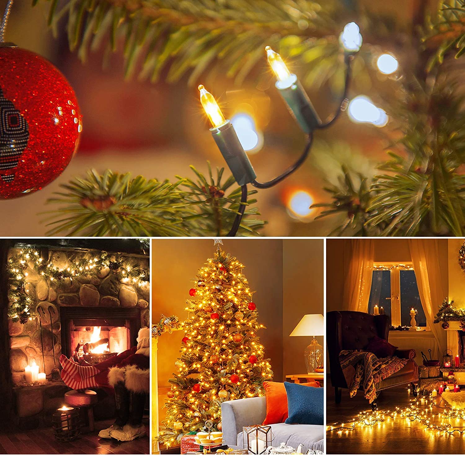 Batteriebetriebene Weihnachtslichter, 4 Stück, 5,2 m, 50 LEDs, batteriebetrieben, mit 8 Modi, wasserdichtes Baumlicht für den Innen- und Außenbereich, Weihnachtsdekoration, Warmweiß