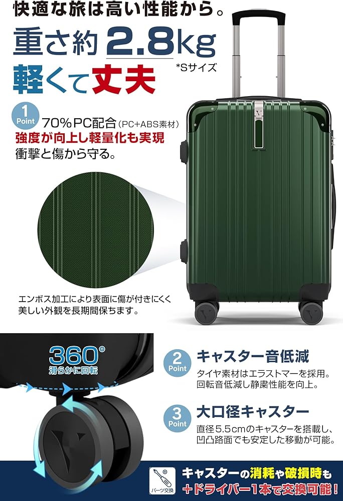 Amazon.co.jp: [VELSKYF] 現役客室乗務員監修 スーツケース キャリー