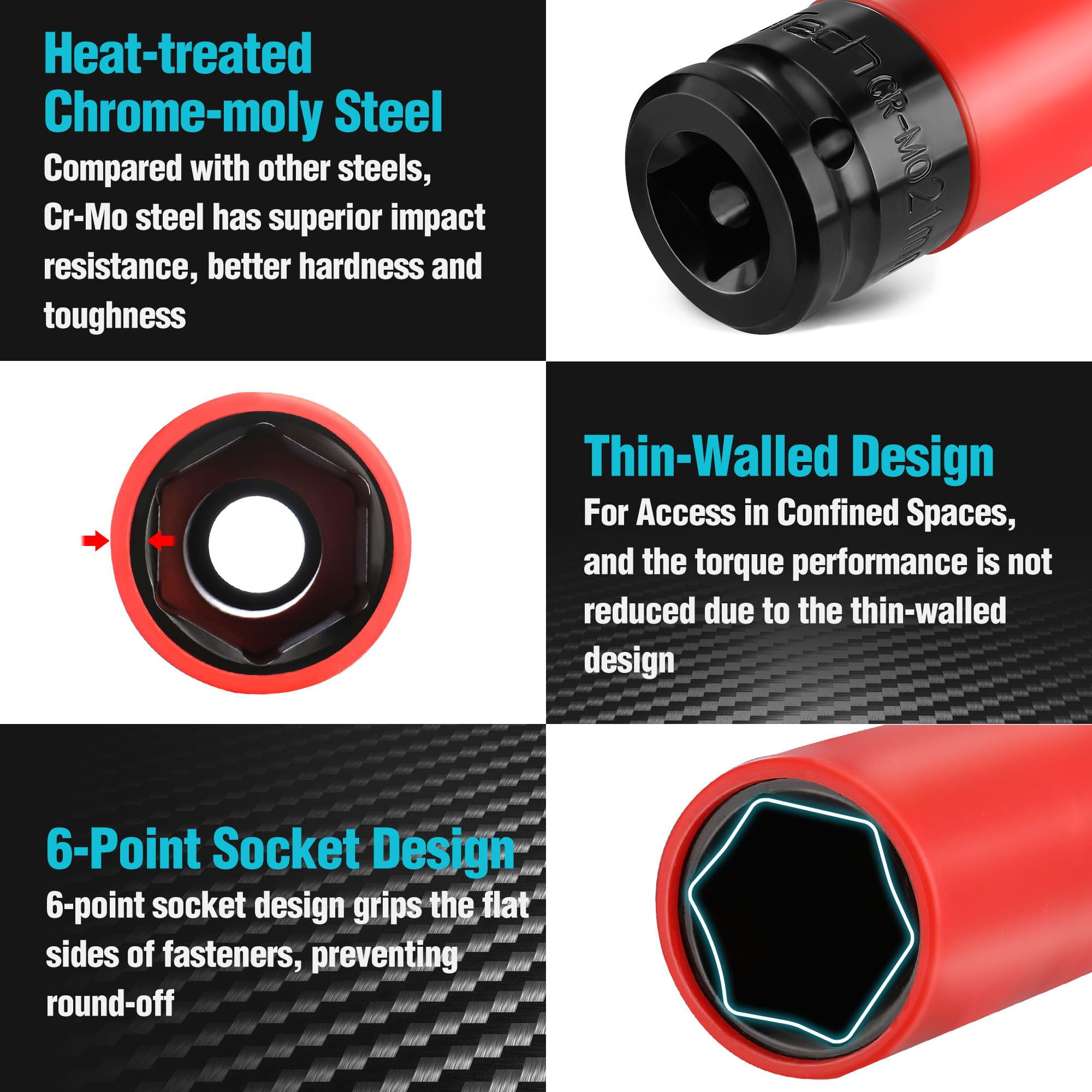 Makita Accessoires Krachtdoppenset 9-delig Impact Black, 1/2 VK - E-16564