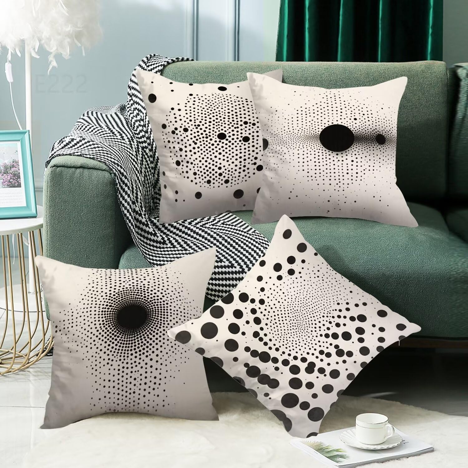 Set di 4 Cuscini per Divano in Lino,Quadrato Doppio Lato Crema Federe Cuscini Divano,45x45cm Esterno Impermeabile Cuscino,per Moderno Patio Esterno Giardino Soggiorno Decorazioni (Semplice) LY-222