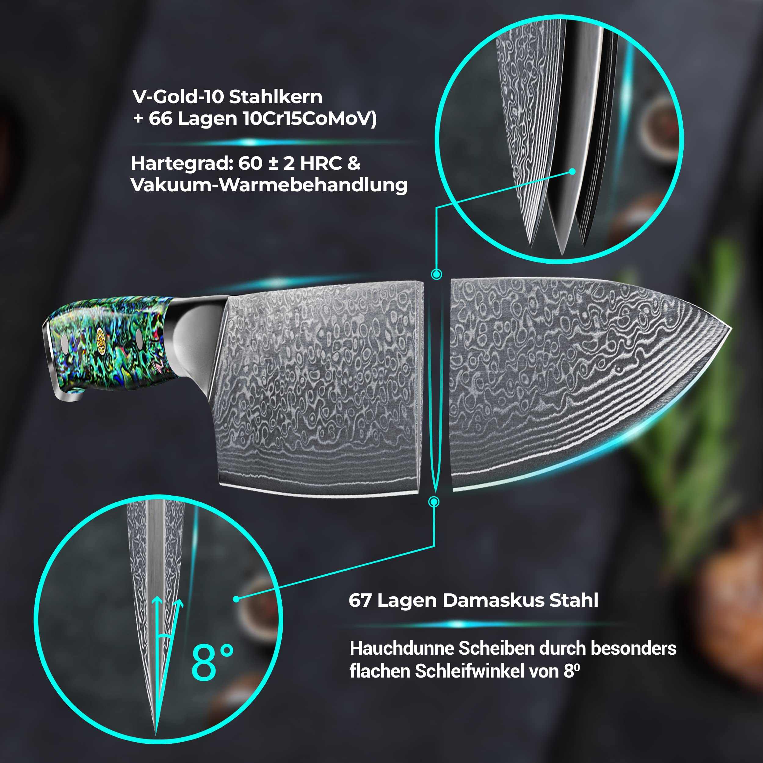 Starter Set 2 tlg. 67 Lagen Damaststahl - Damastmesserset, Küchenmesser, Kochmesser