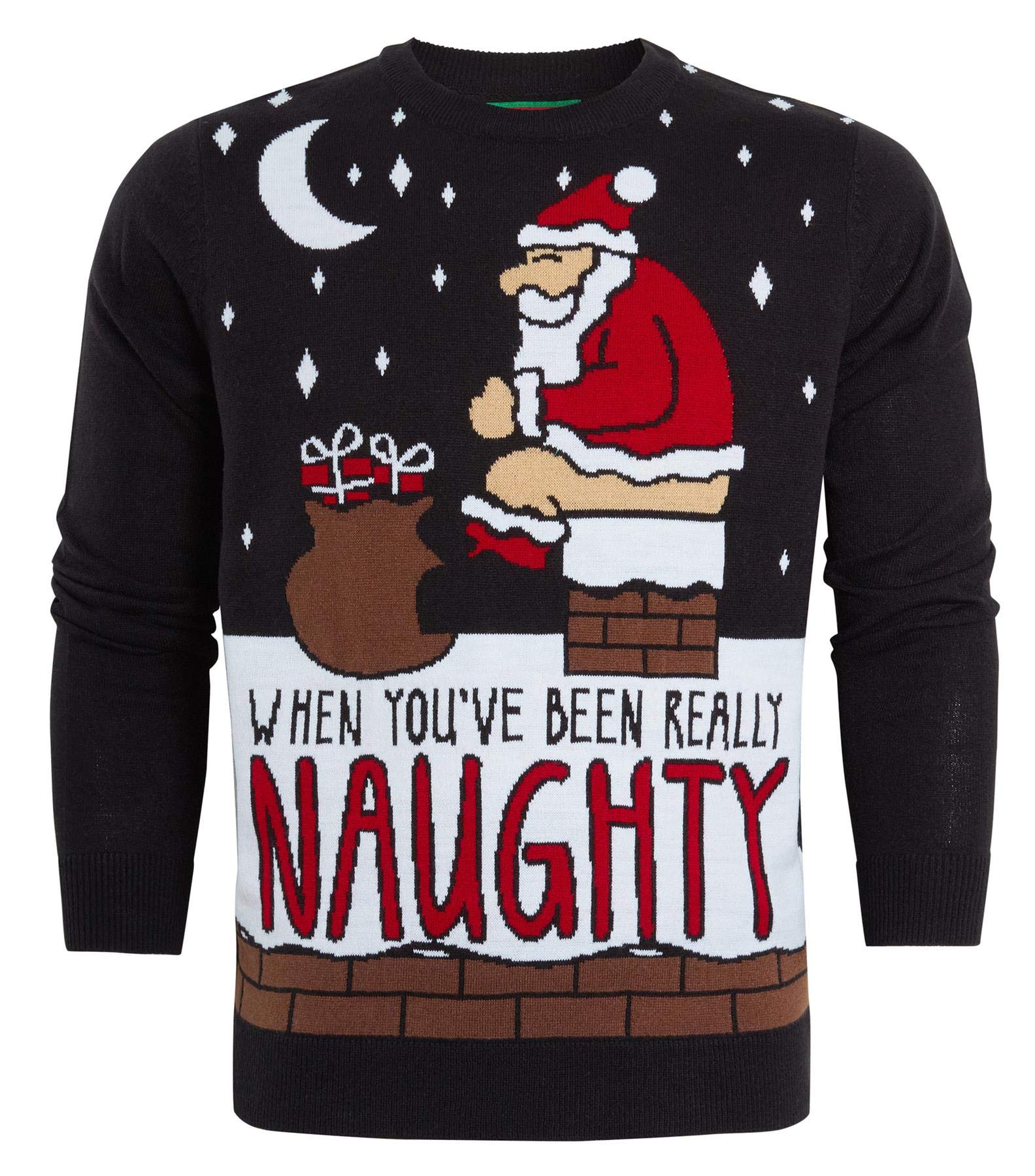Shelikes Men's Naughty-Black Christmas Jumper Ugly Sweatshirts Novelty Knitwear Top Long Sleeve Sweaters | Xmas Jumpers | Santa Sweatshirt | Festive Sweater