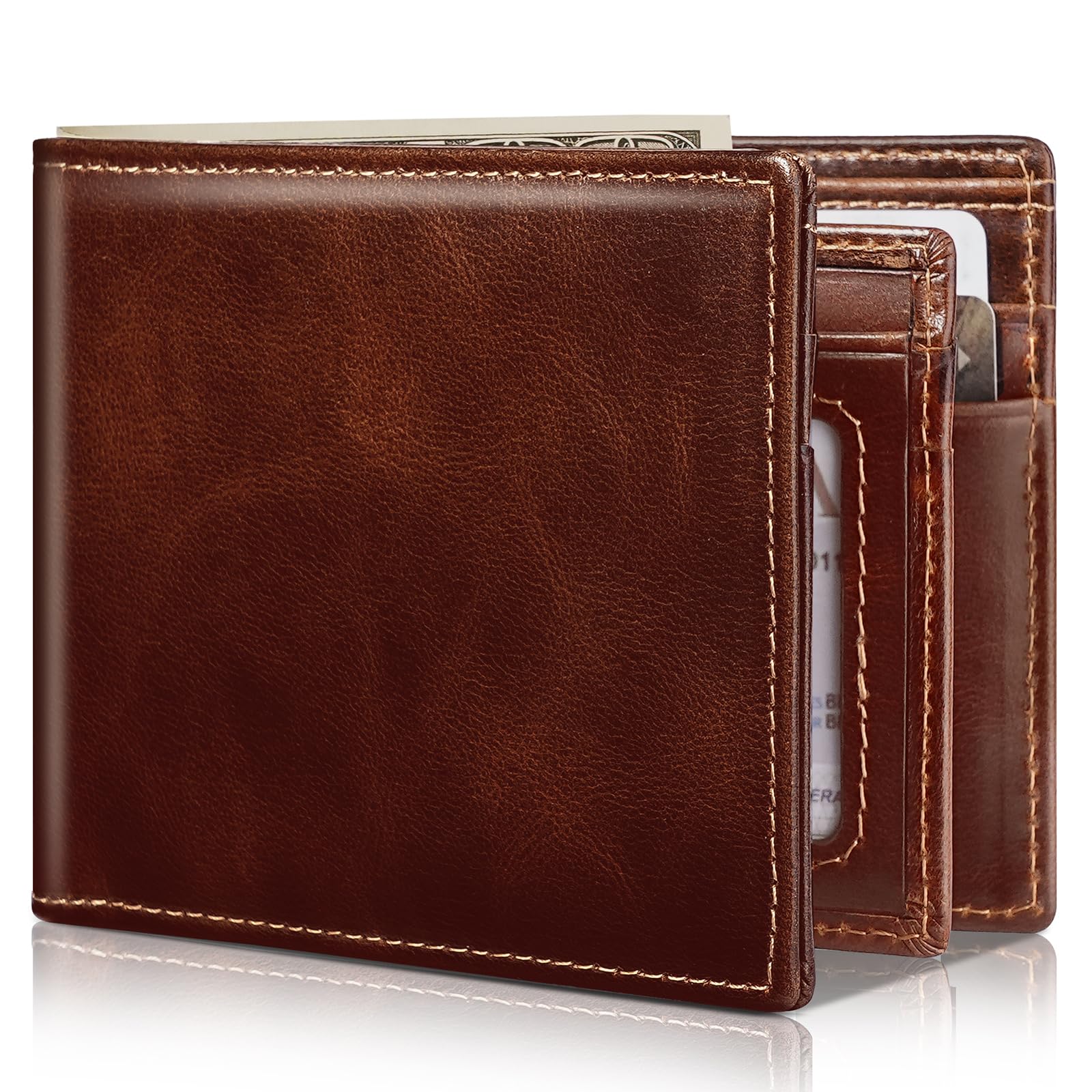 Artpaxy Mens Wallet Bifold Genuine Leather RFID Blocking Wallet for Men with 1 ID Windows 13 Card Holders 2 cash pockets 1 Gift Box