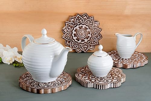 Miniatura 2 de Juego de 4 salvamanteles de madera para platos calientes, ollas y sartenes, soportes para teteras, antideslizantes, resistentes al calor, accesorios