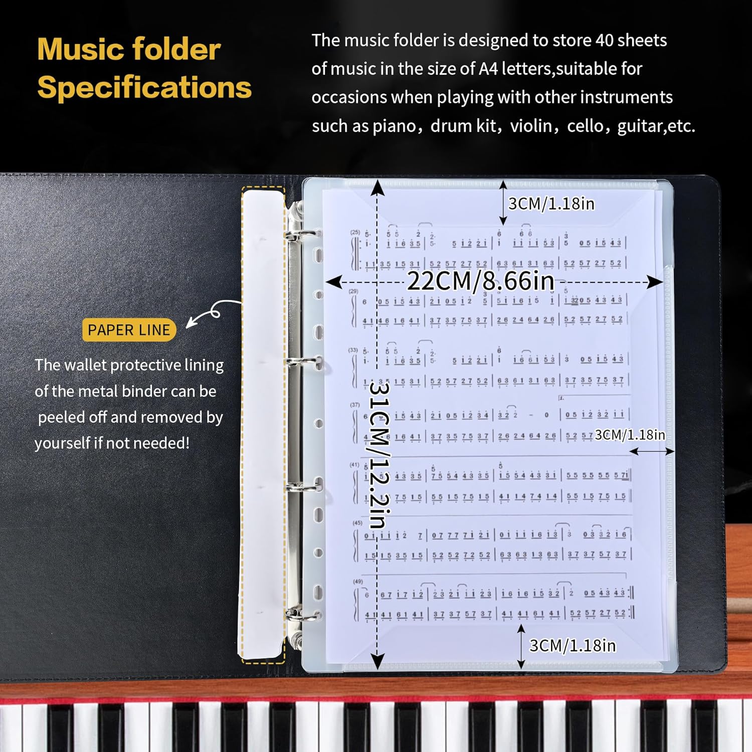 Sheet Music Folder, Choir Holder, Sheet Music Organizer, Sheet Music Binder, for Choir Singer, Stage Performance Letter Size Music Binder 40 Pages Capacity Writable Choir Folder (Purple)