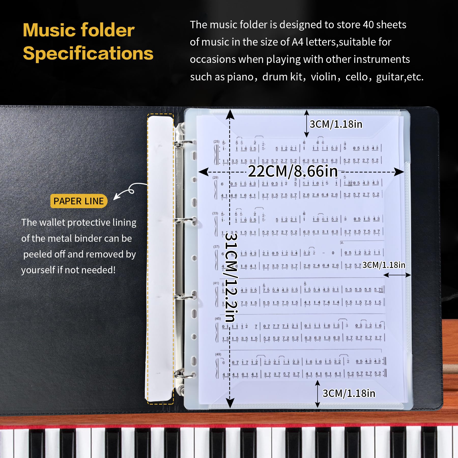 Carpeta de partituras, soporte para coro, organizador de partituras, carpeta de partituras, para cantante de coro, carpeta de música tamaño carta, capacidad de 40 páginas para escribir (morado)