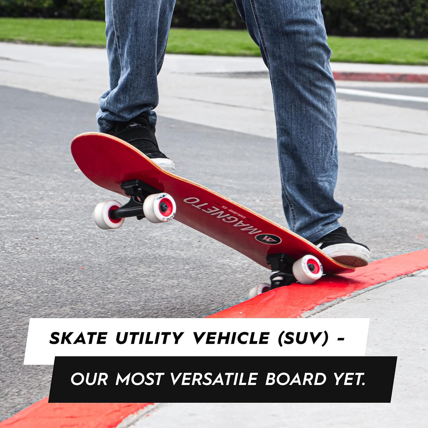 Magneto SUV Skateboards | Fully Assembled Complete 31" x 8.5" Standard Size | 7 Layer Canadian Maple Deck | Designed for All Types of Riding Kids Adults Teens Boys Girls | Free Skate Tool - Red : Sports & Outdoors