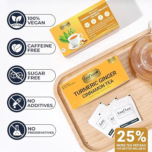 Miniatura 4 de LeafLea - Té de cúrcuma, jengibre y canela con ingredientes 100% naturales, mezcla herbal para el bienestar, sin azúcar ni cafeína, vegano, 40