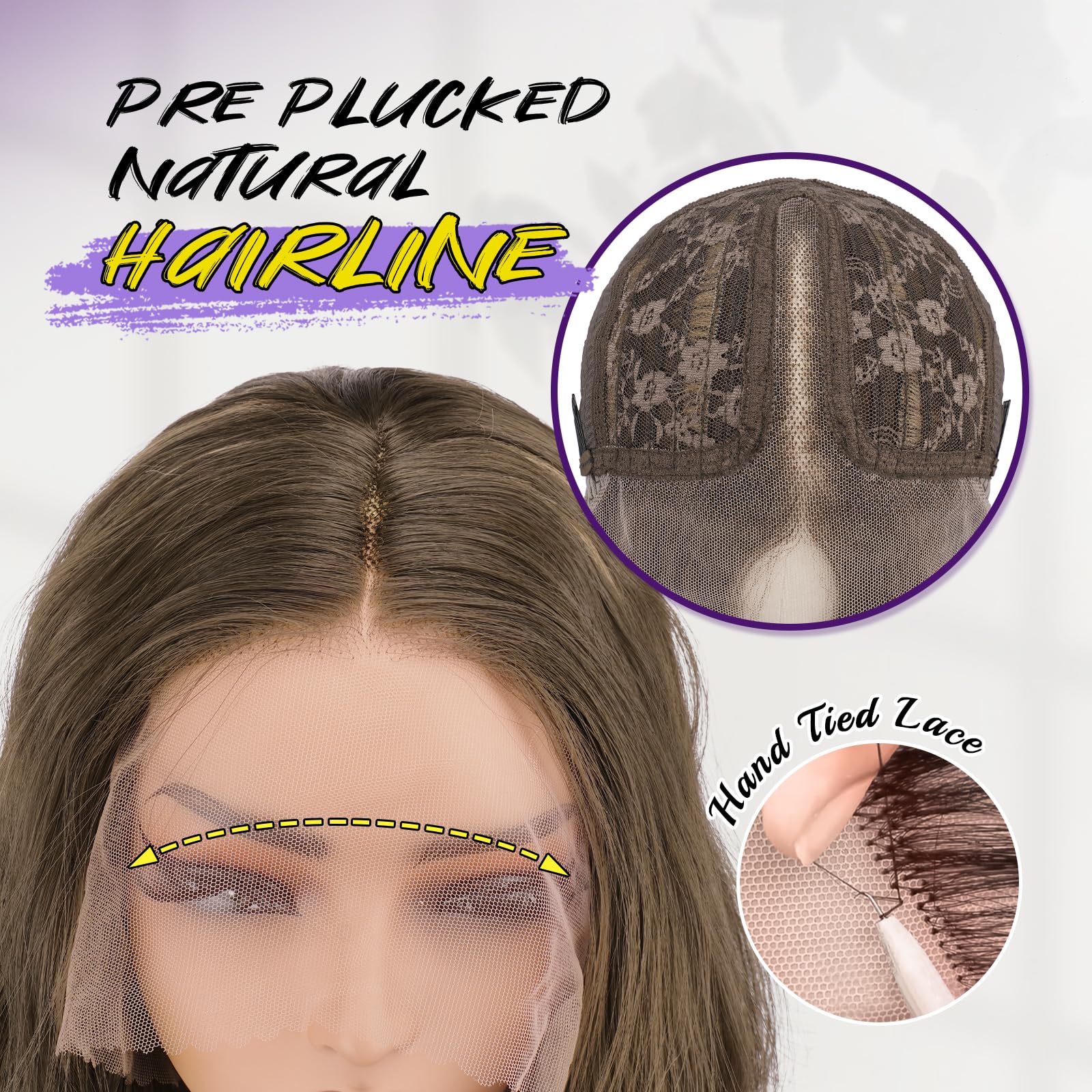 FESHFEN Parrucca Lace Front Senza Colla Lunghe Ondulate HD Lace Marrone Misto Biondo 70 cm