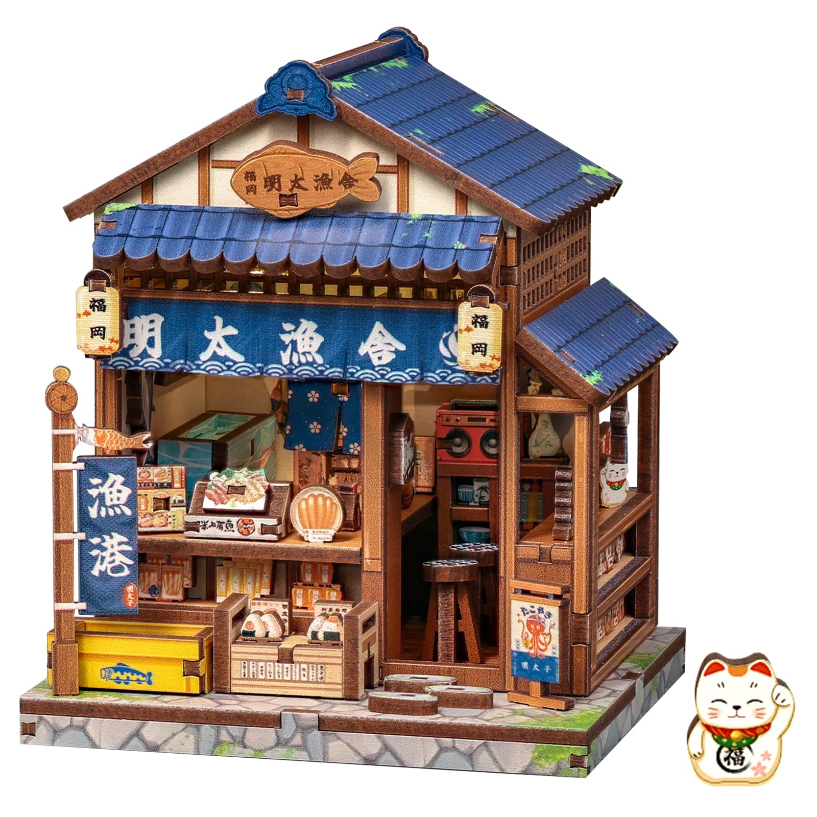 Kit de rincón de libros, miniaturas de casas de muñecas, estilo japonés, decoración decorativa del hogar, gran regalo para adultos y adolescentes (cocina Fukuoka Mentaiko)