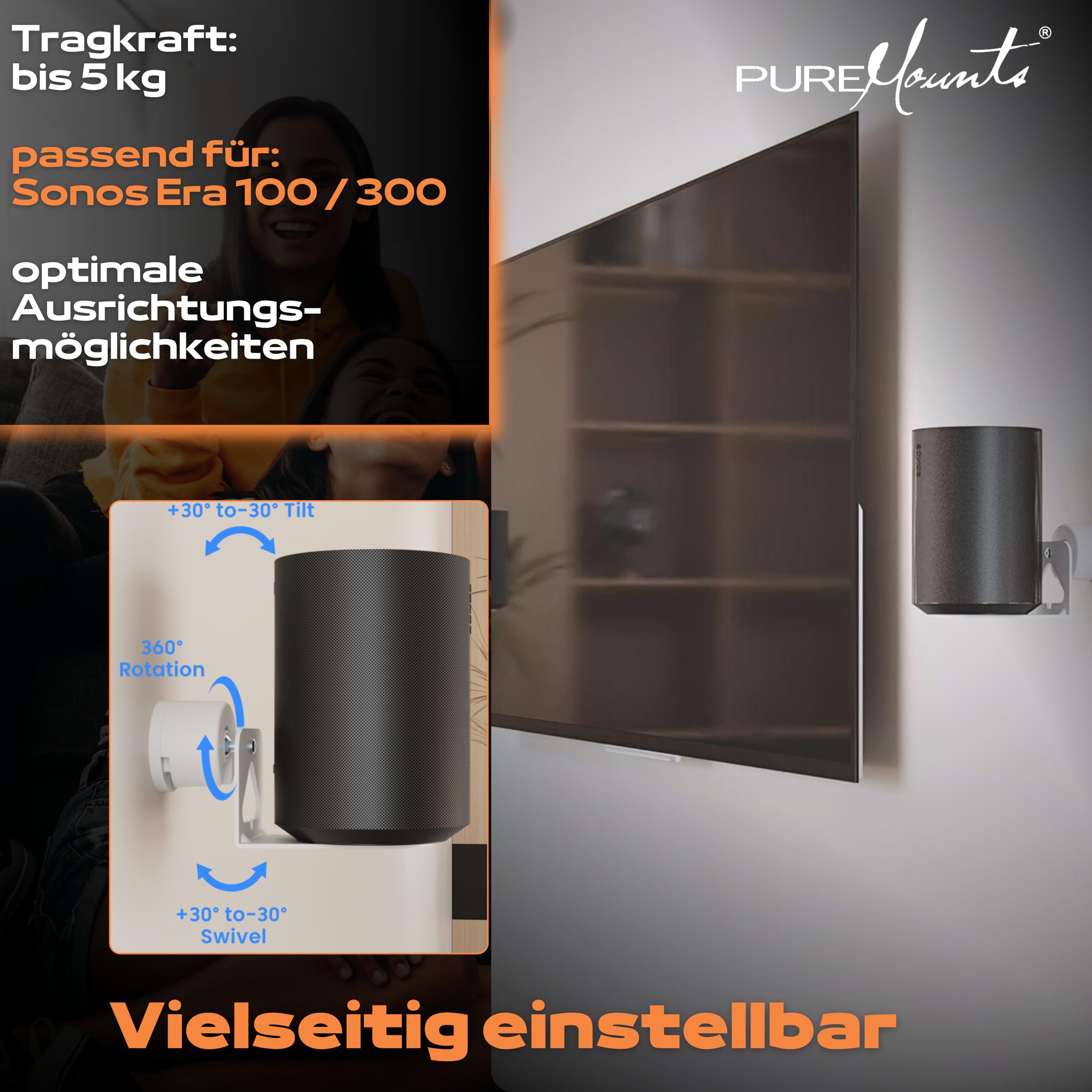 PureMounts® Głośnik ścienny do Sonos® Era 100 & 300, zestaw 2-częściowy, biały