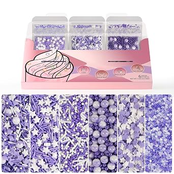 Purple Sprinkles, Purple Pearl and Star Sprinkles for Cakes, Cupcakes, 180g