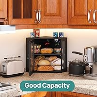 Vista 7 de Caja de Pan de Esquina para Encimera de Cocina, Caja de Pan de Madera de Bambú Negra, Caja de Almacenamiento de Pan de Gran Capacidad con Panel