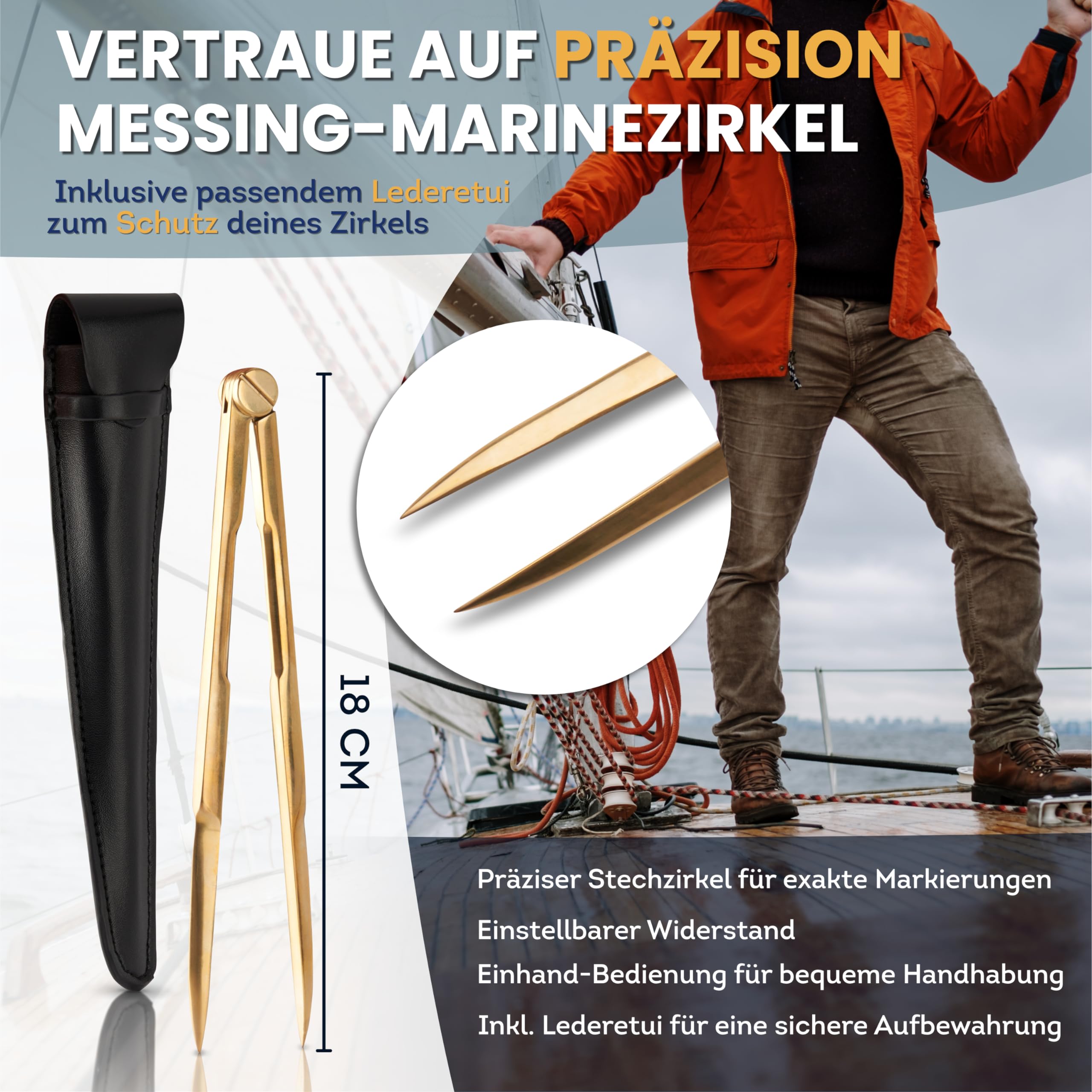 SBF See & Binnen - Cubertería de navegación para SBF Navigation I Set: Triángulo y Triángulo de amarre (24,5 cm cada uno), Compás marino, lápiz, sacapuntas y funda, imprescindible para la licencia de