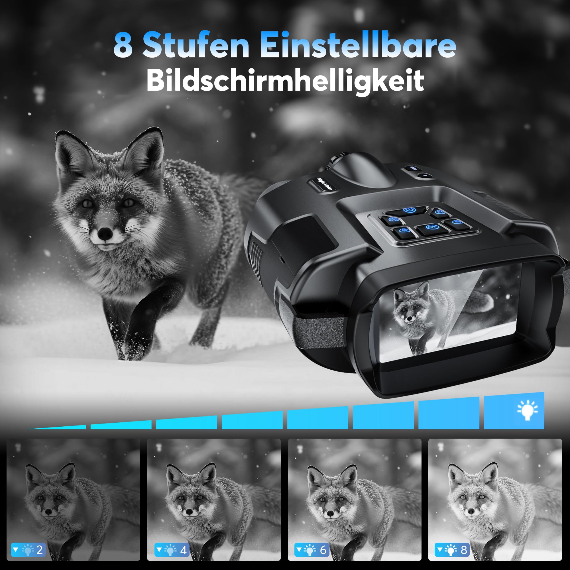 TKWSER Nachtsichtgerät 4K 600M 8X Digital Zoom 5000mAh Infrarot Fernglas mit 32GB TF Karte