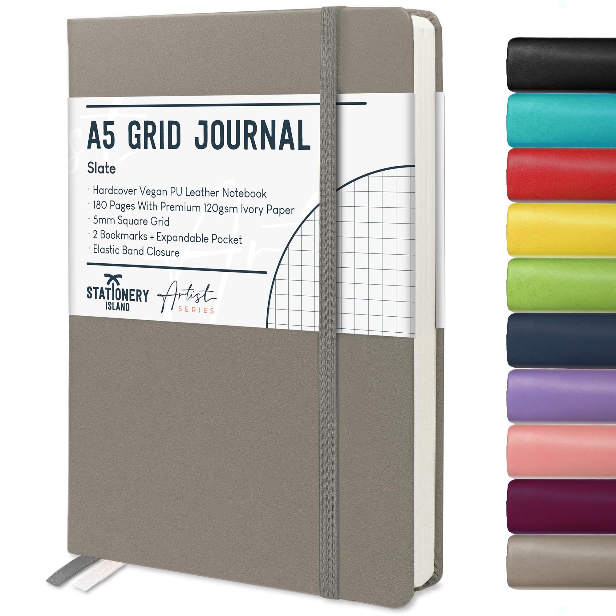 STATIONERY ISLAND A5 Squared Notebook, Graph Paper Journal with 120gsm Premium Thick Paper, 180 Pages Hardback Grid Note book for Writing, Working, Study, Slate โ image 1