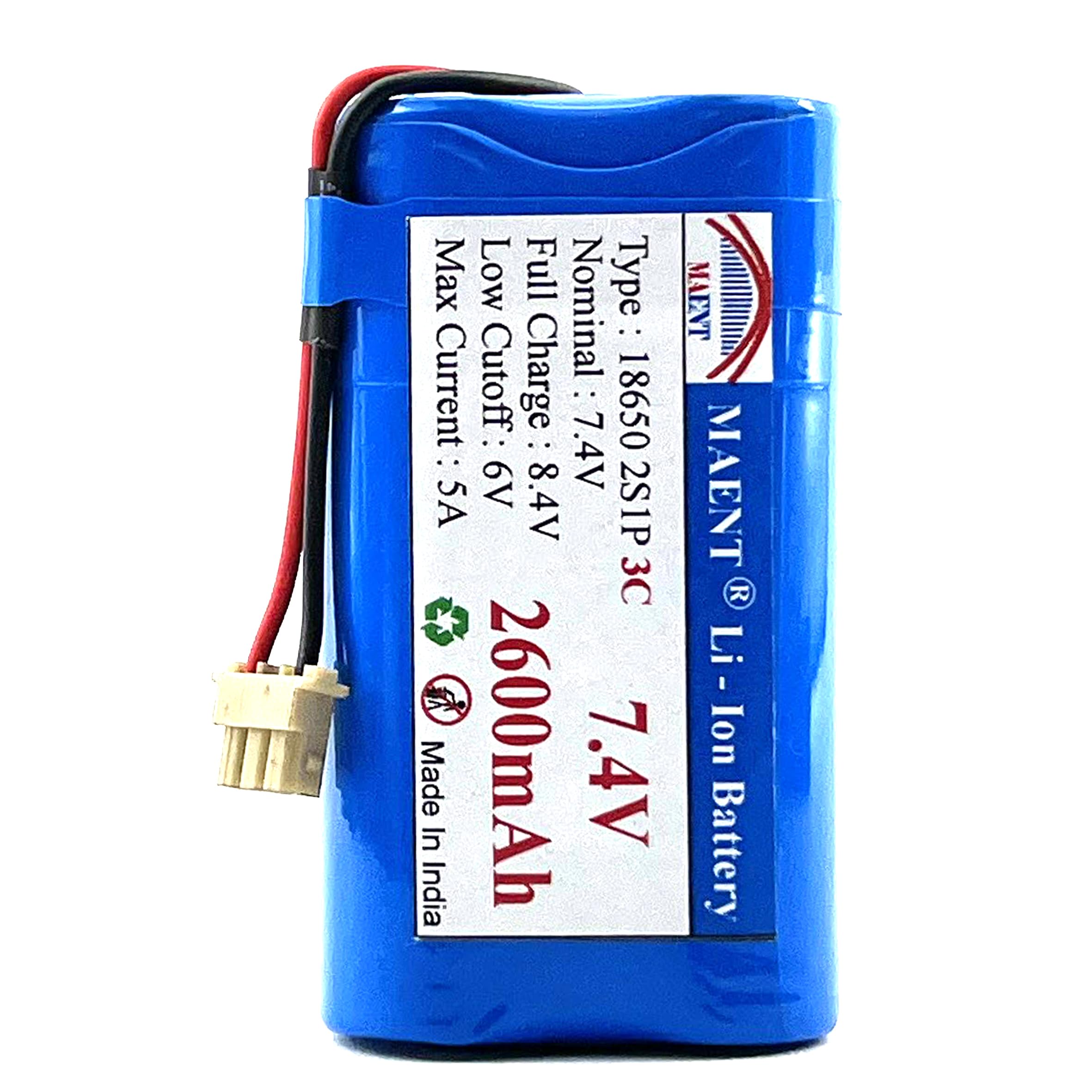 MAENT® 7.4V 18650 Lithium ion Rechargeable Battery 2S1P with 5264 pin 8.4V for POS Swipe Industrial Machine - 3C Rated (3 Pin 2 Wire, 2600 mah)-image-37