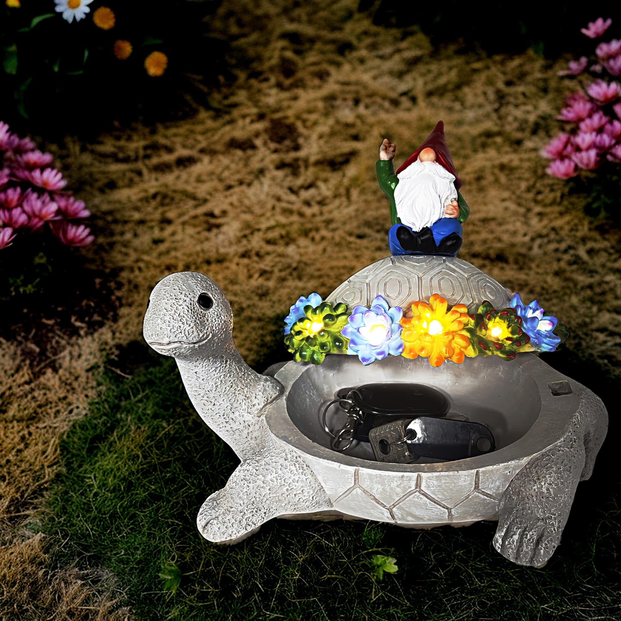Gnomo Nascondi una chiave all'esterno Tartaruga Decorazione da giardino Statue per nascondere chiavi all'aperto Decorazioni divertenti per cortile, patio, prato, statuetta solare con ornamenti
