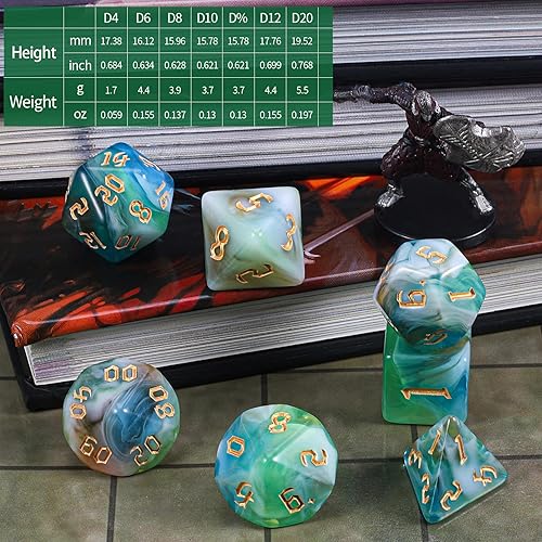 Miniatura 3 de CiaraQ DND Conjunto de Dados Poliédricos con Bolsa de Dados para Dungeons and Dragons RPG MTG Juegos de Mesa de Rol (Verde Mezclado con Blanco +