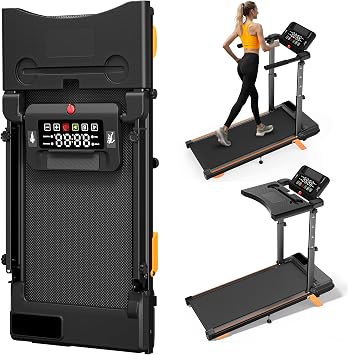 12% Incline Multifunctional Walking Pad with Height-Adjustable Handle Bar and Built-in Removable Desk, 8.0MPH/3.5HP Small Treadmill, 350LBS Weight Capacity Compact Treadmills