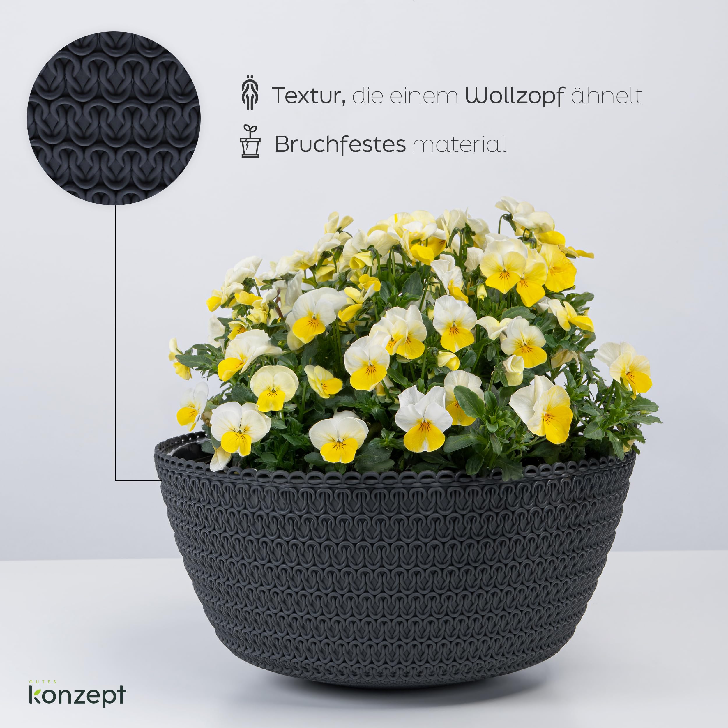 KONZEPT Pot de fleurs suspendu 30 cm Anthracite Motif tressé