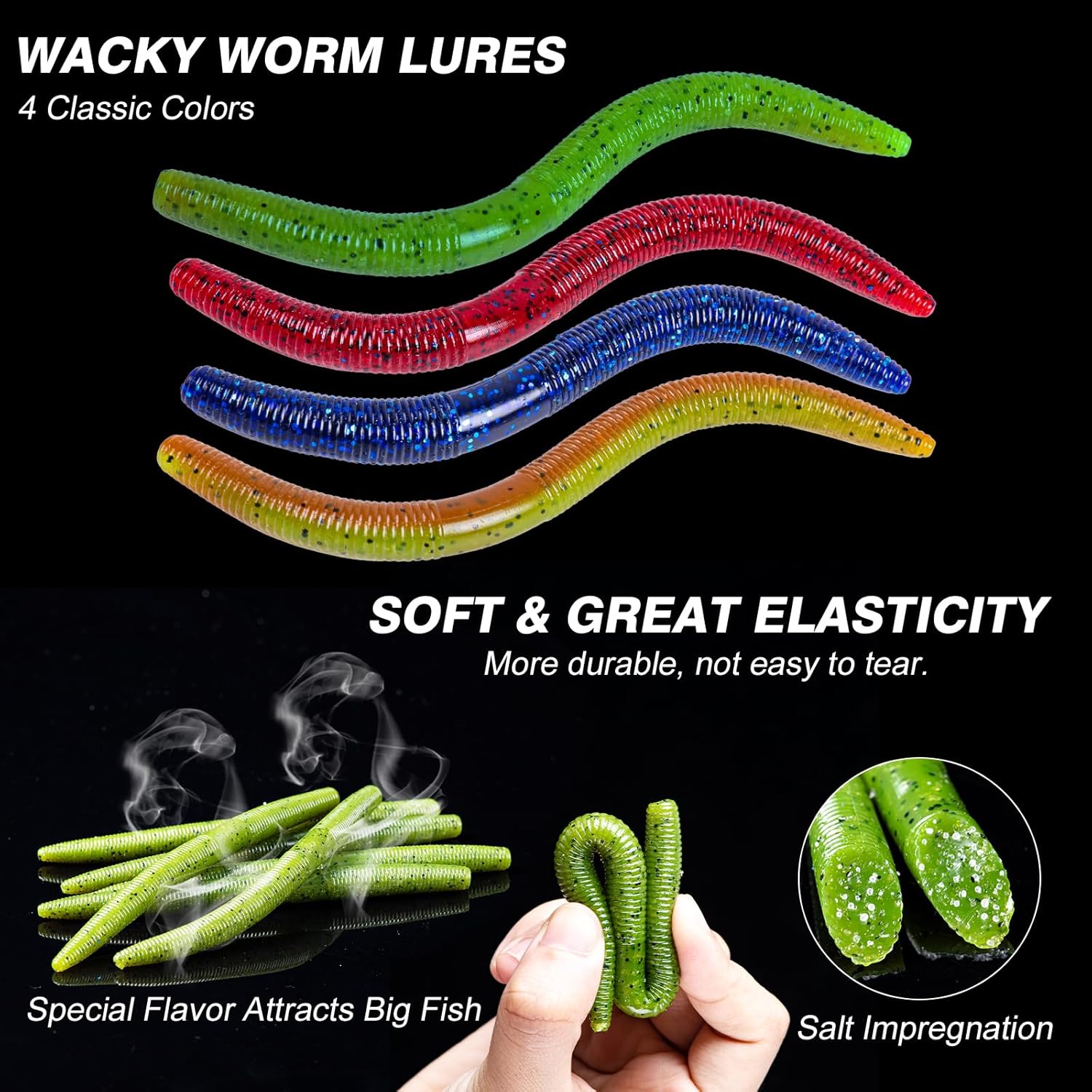 Goture Wacky Worm Fishing Lure Kit with Soft Plastics, Wacky Rig Tools, O-Rings, Worm & Drop Shot Hooks, Beads, Weights & Tackle Box