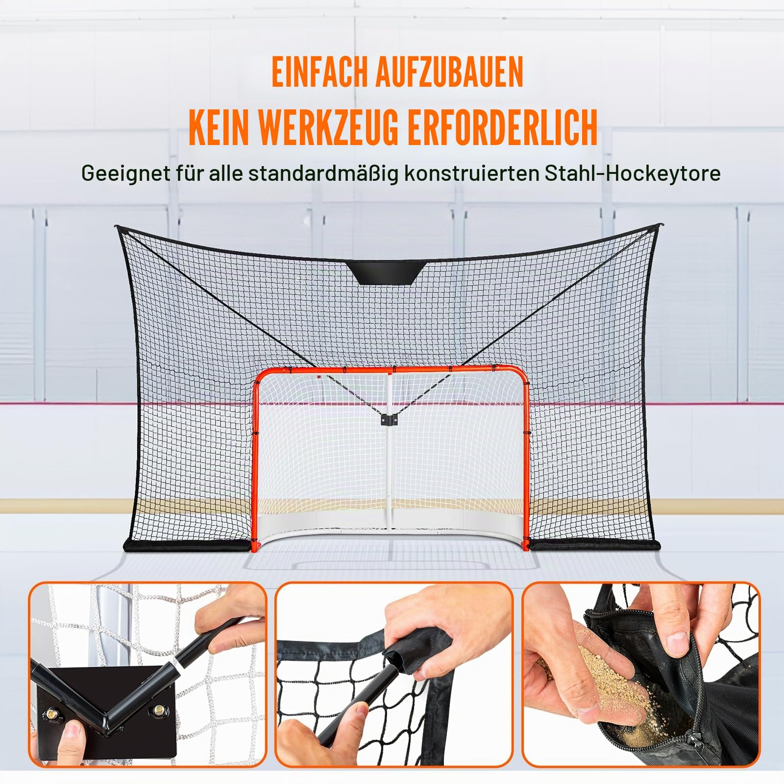 VEVOR Hockeytornetz Streethockeynetz, Straßenhockey Hockeynetz, 366 x 220 cm Zielnetz, Hockey-Training, tragbares Indoor-Outdoor-Hockeytor Netz, schwarz/rot/weiß, (Torrahmen Nicht inbegriffen)