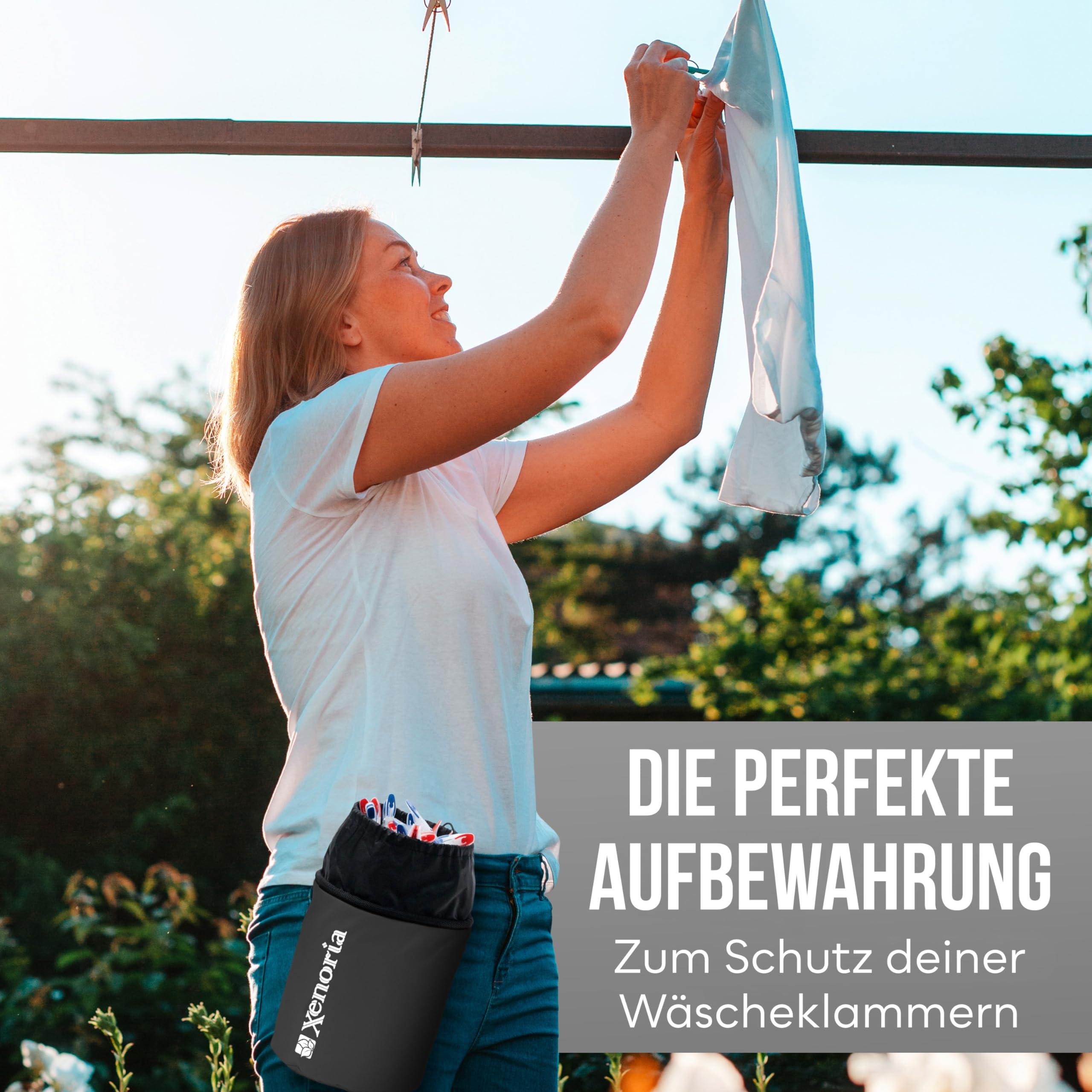 Xenoria Woreczek premium na 250 spinaczy do prania, z haczykiem do zawieszenia, z wytrzymałego materiału, nadaje się do użytku wewnątrz i na zewnątrz (ciemnoszary)