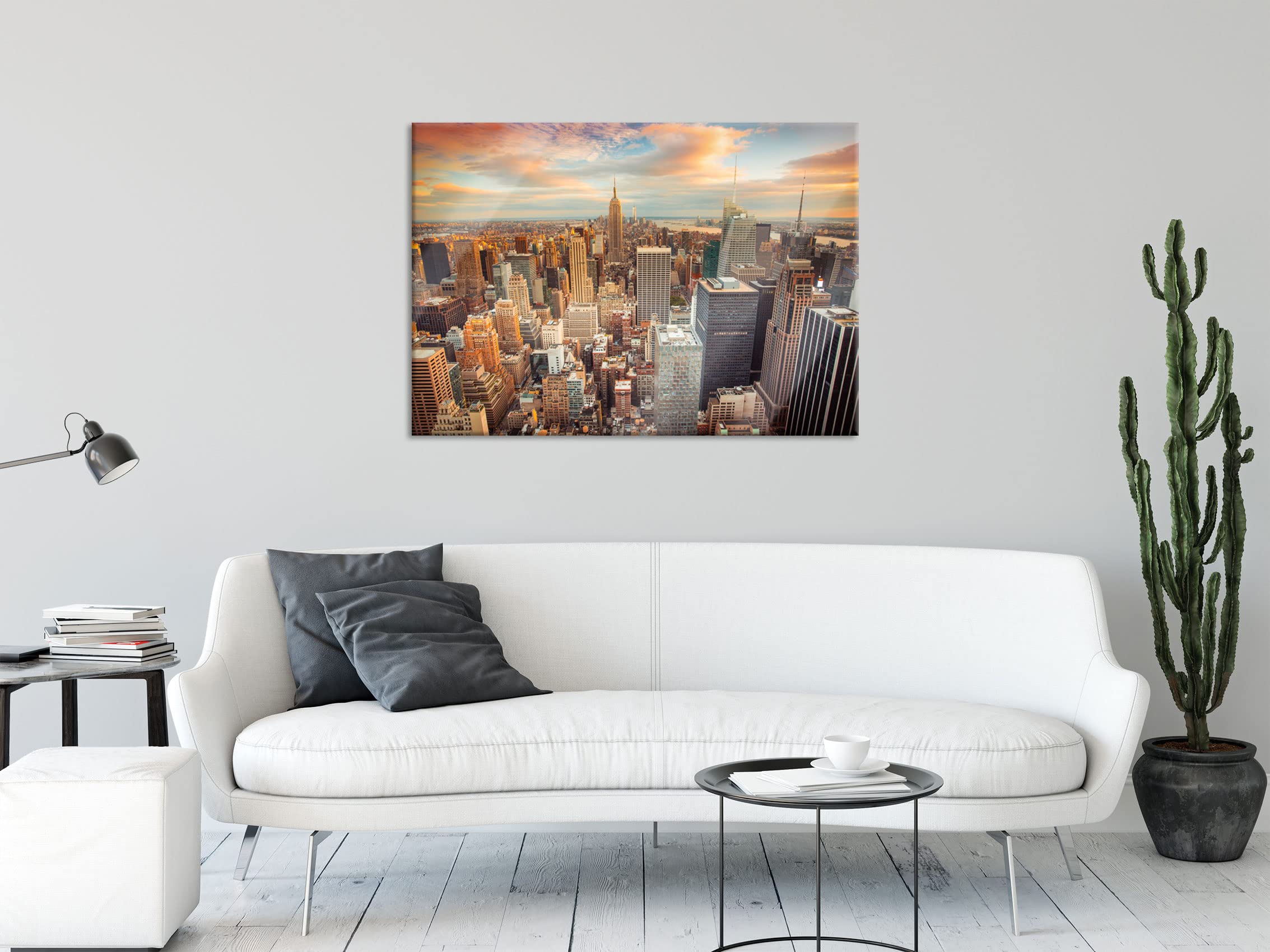 Pixxprint Glasbild, Wandbild aus Echtglas, Skyline von New York, 80x60 cm, inkl. Aufhängung und Abstandshalter