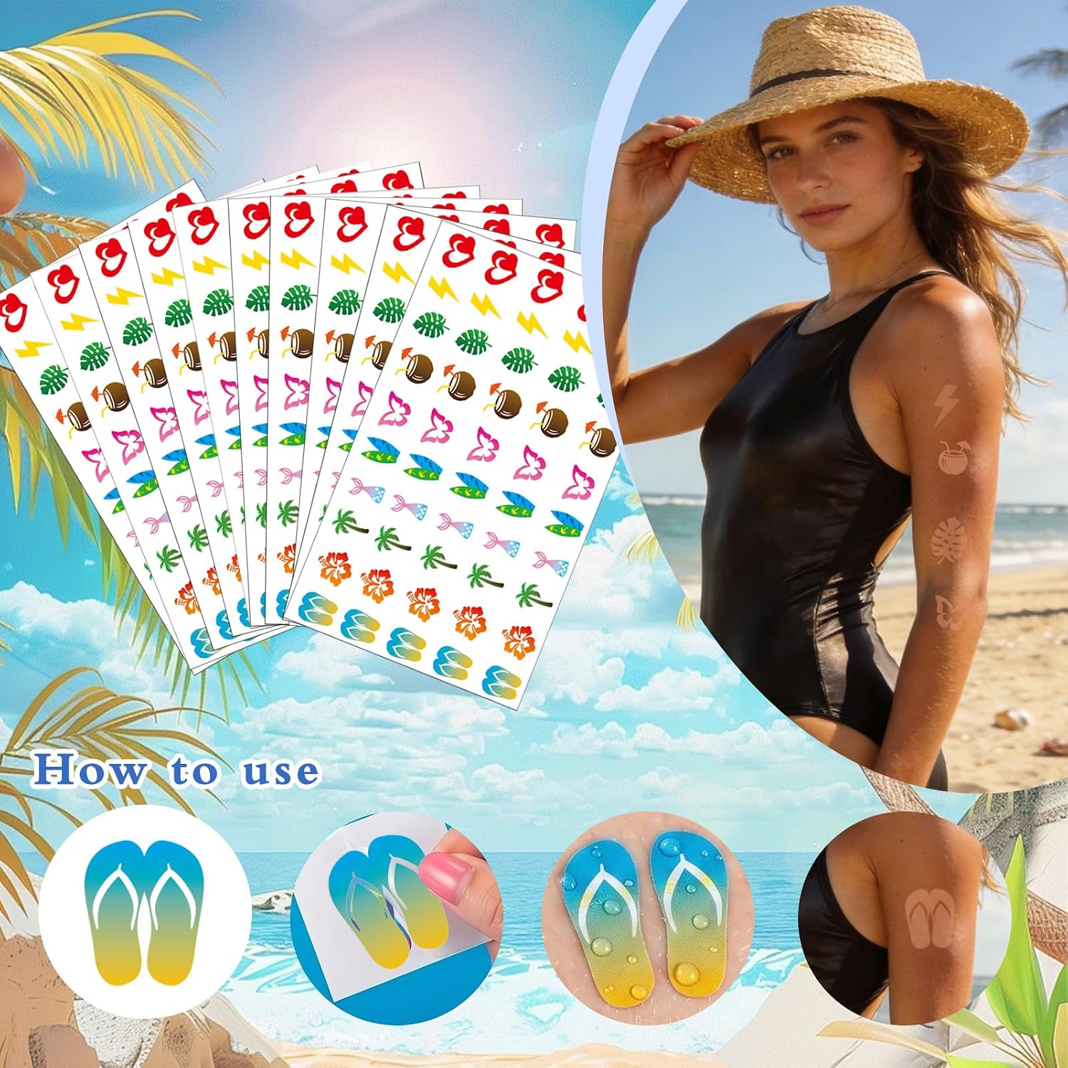 Tanning Stickers for Body - 500 Pcs Summer Beach Hawaiian Tropical Luau Spray Tan Bed Accessories for Women Girls Kids Sun Tattoo Self Adhesive Perforated Stuff Essentials for Outside Indoor
