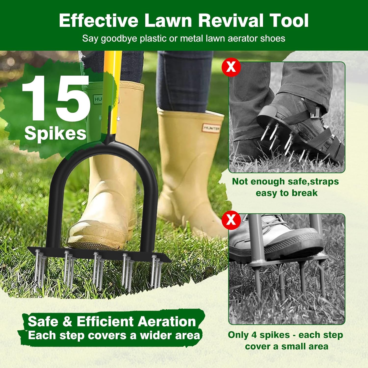 Lawn Aerator Tool - Grass & Soil Aerator for Lawn & Yard Care, Durable Manual Lawn Aerator for Healthy Grass, Compact Soil & Easy-to-Use Spike Plug Aerator