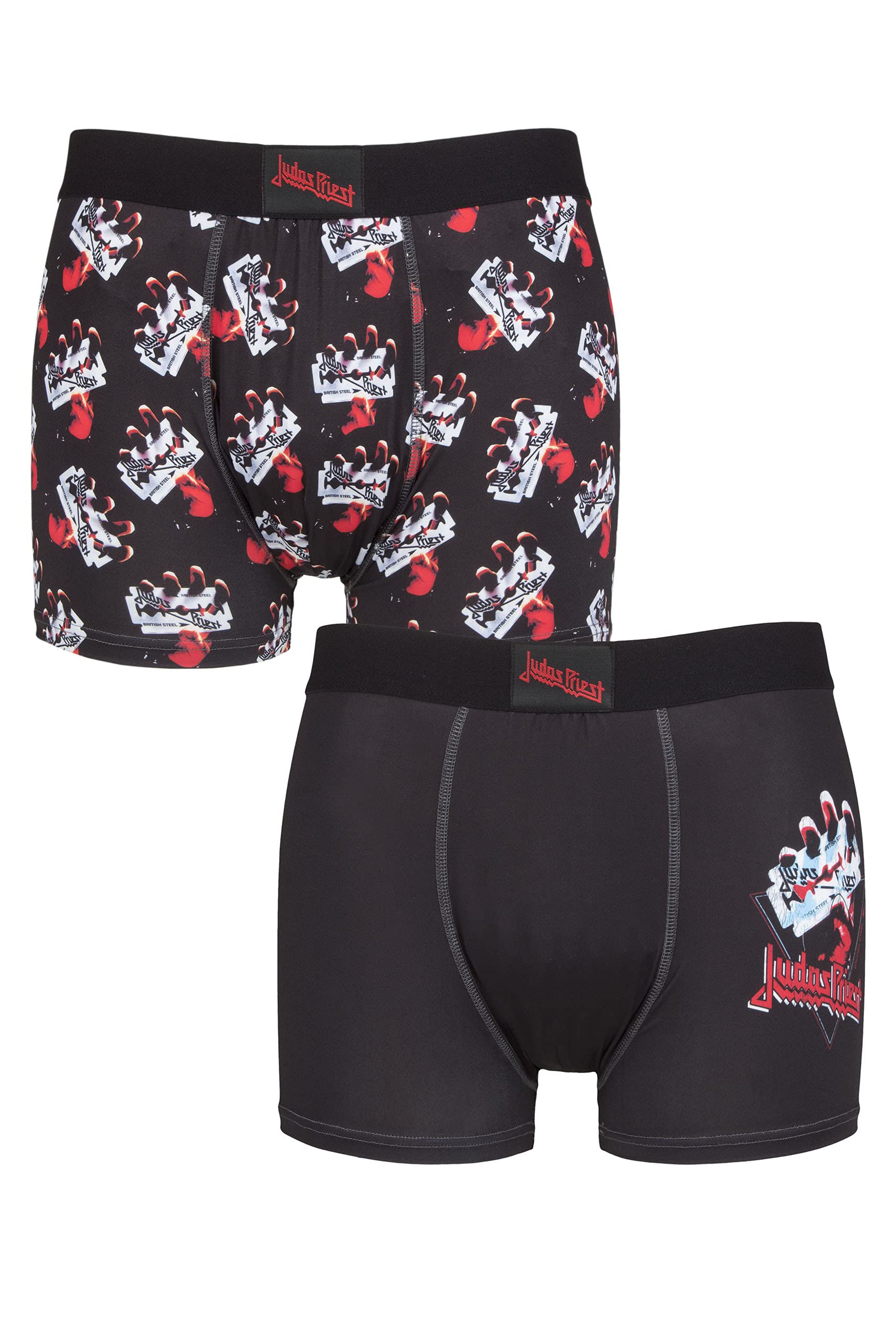 SockShop Mens Judas Priest Exclusive to Gift Boxed Classic Rock Heavy Metal Boxer Shorts Pack of 2 Black S