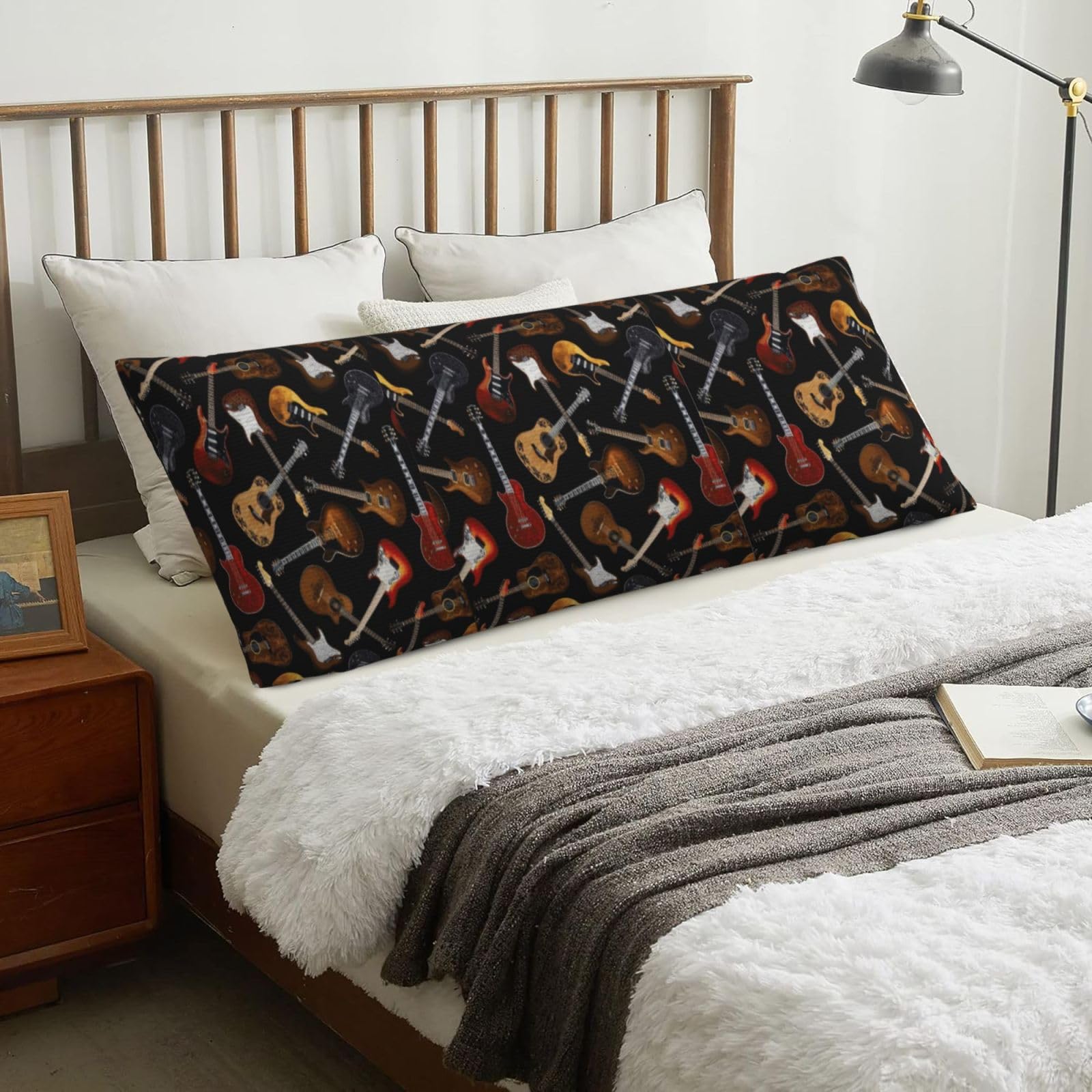 Guitars Black, Body Pillow Cover with Zipper,Long Body Pillowcase 20 x 60 in