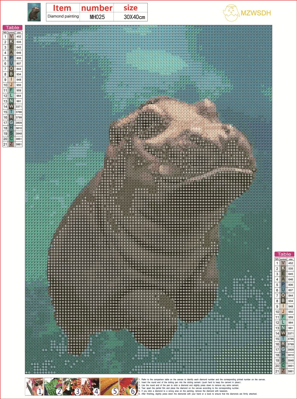 Diamant-Malerei Nilpferd Set – 5D Vollrund-Diamanten, 30,5 X 40,6 Cm, Inkl. Zubehör