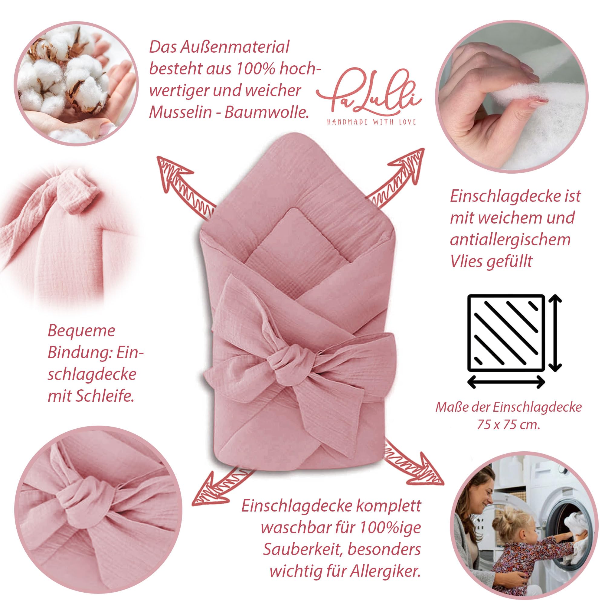 PaLulli Set 2 in 1, nido e coperta, 100% mussola, paracolpi per bambini, paracolpi per neonati, nido per bambini (rosa)