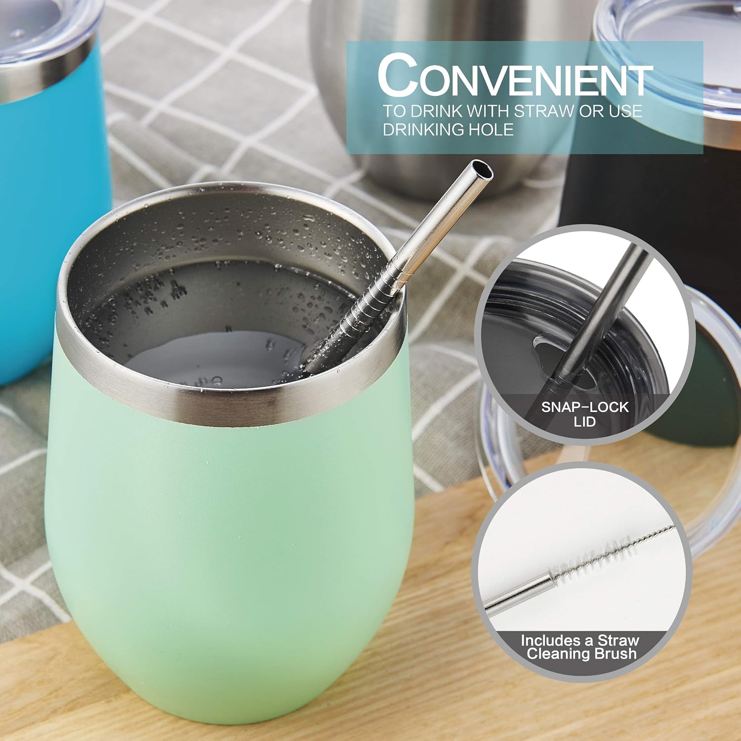 Bеѕt Dеаl 🛒 HITSLAM Wine Tumbler 12oz Stainless Steel Tumbler Vacuum Insulated Wine Glass Double Wall Coffee Mug for Champaign, Beer, Office use includes Straw Lid, Straw, Cleaning Brush (Mint)