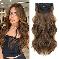 Vista 25 de NAYOO - Extensiones de cabello con pinza rizadas, 4 piezas, sintéticas, ondas largas, gruesas, con doble trama de fibra para mujeres, para toda