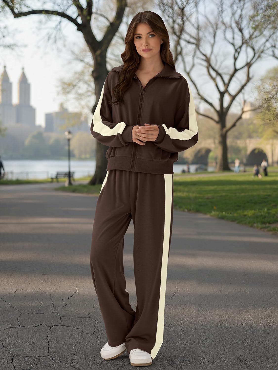 ZAFUL 2 Piece Sets for Women Homewear Sweatsuit Long Sleeve Cropped Tracksuit for Travel Airport Casual outfits