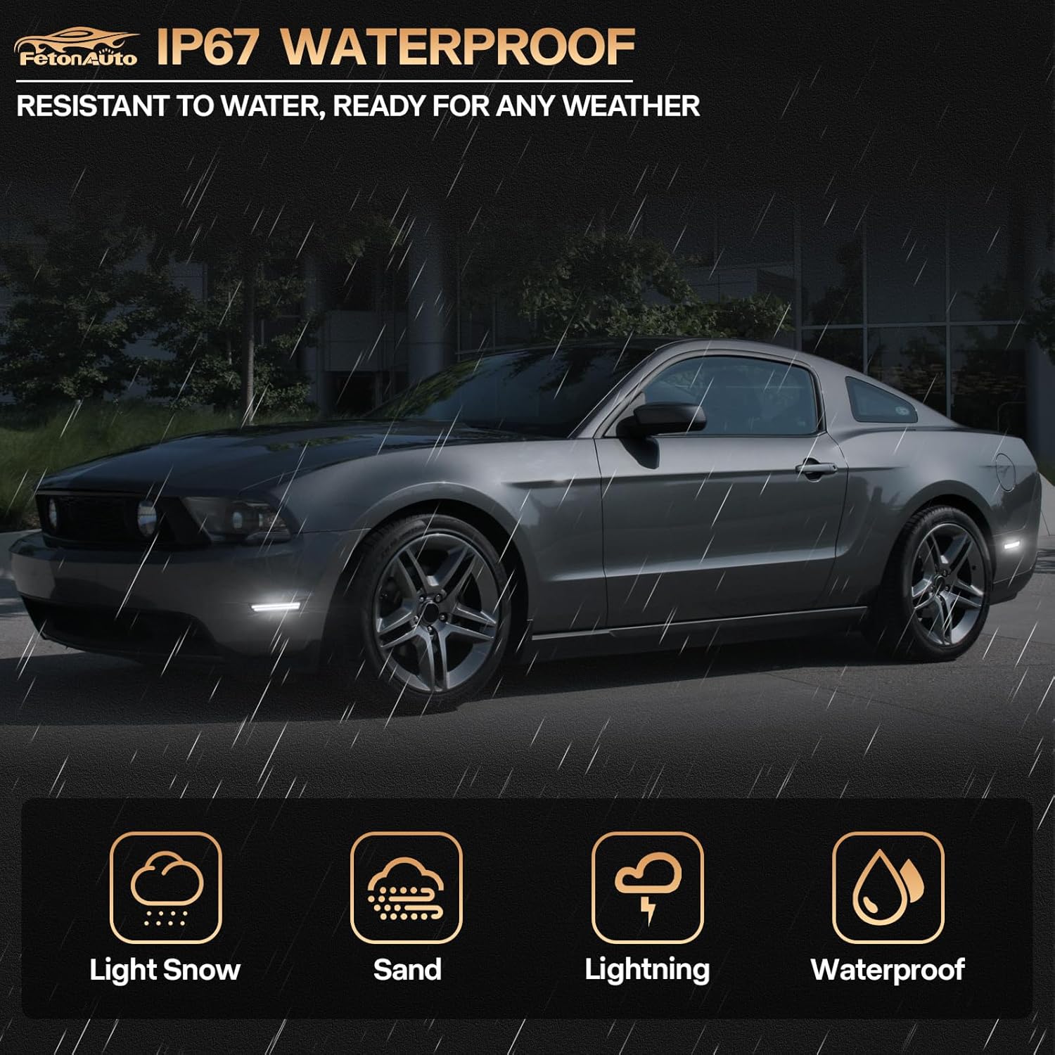 Dynamic Sequential White LED Side Marker Lights for Ford Mustang 2010 2011 2012 2013 2014 Front Rear Bumper Reflector Indicator Assembly, Smoked Lens