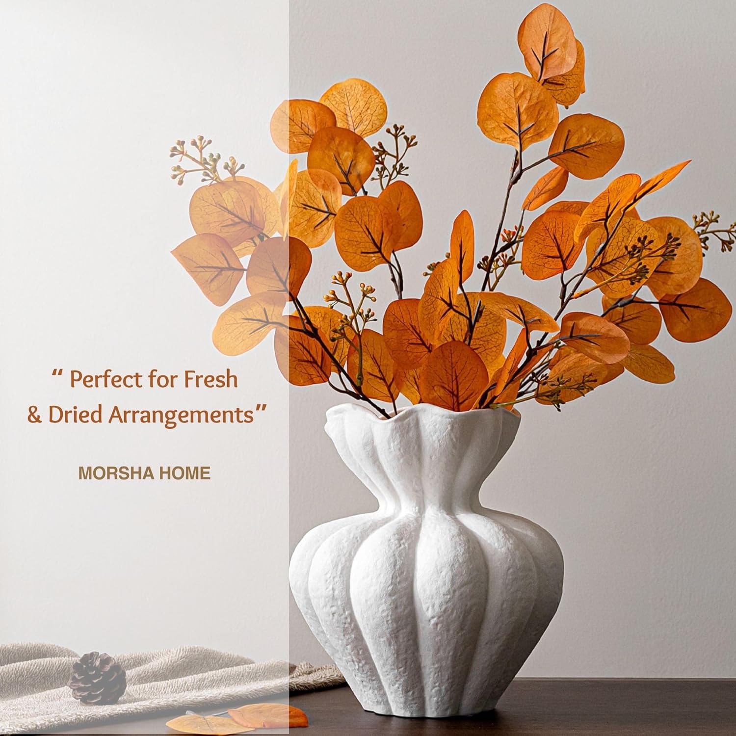 Ceramic Vase, Faded Black Color, Modern Minimalist Textured Vase for Home Decor, Bookshelf & Coffee Table Decor (Off-White Floral) - Image 6