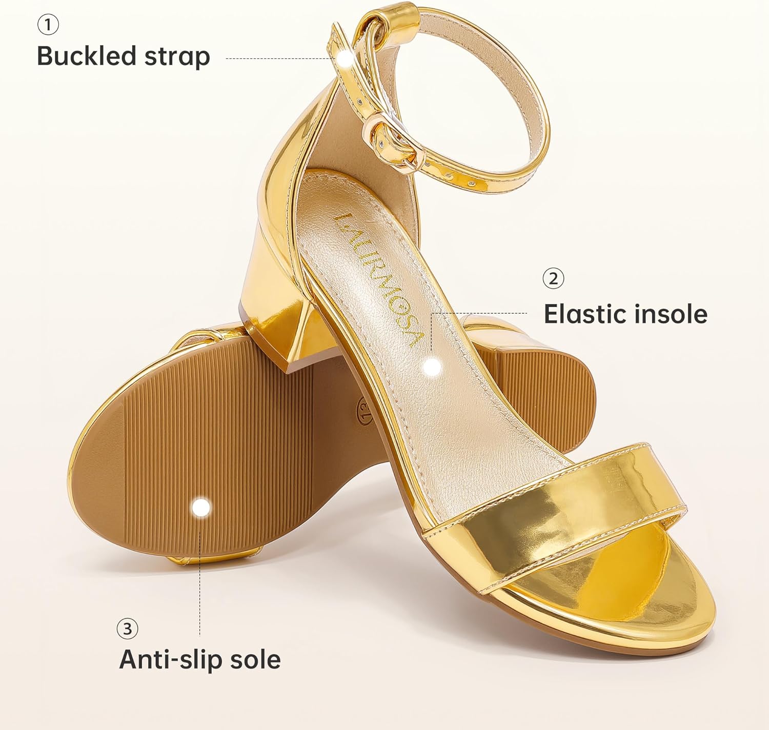 Girls High Heels Sandal for Girls Open Toe Ankle Buckle Strap Dress Shoes for Little Big Kids in Wedding Party Block Chunky Pump Sandals - Image 7