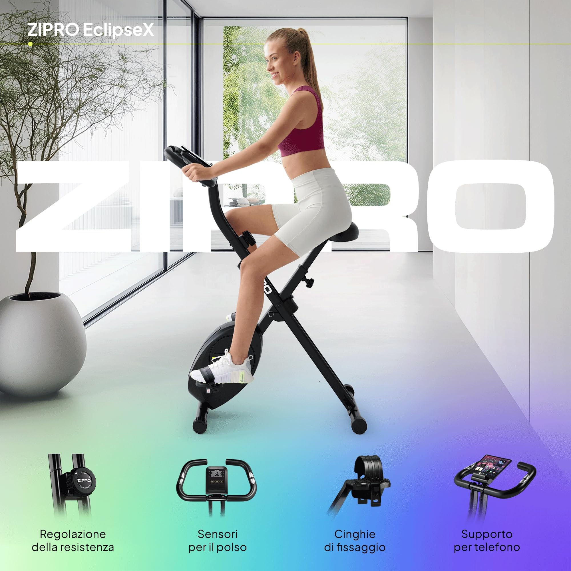 ZIPRO Cyclette da Casa Pieghevoliciclette Esercizi Pieghevole Professionale Bike Camera Palesta Bici Salvaspazio Orizzontale Smart Bicicletta Mini Magnetica Ciclet Home - Eclipse X