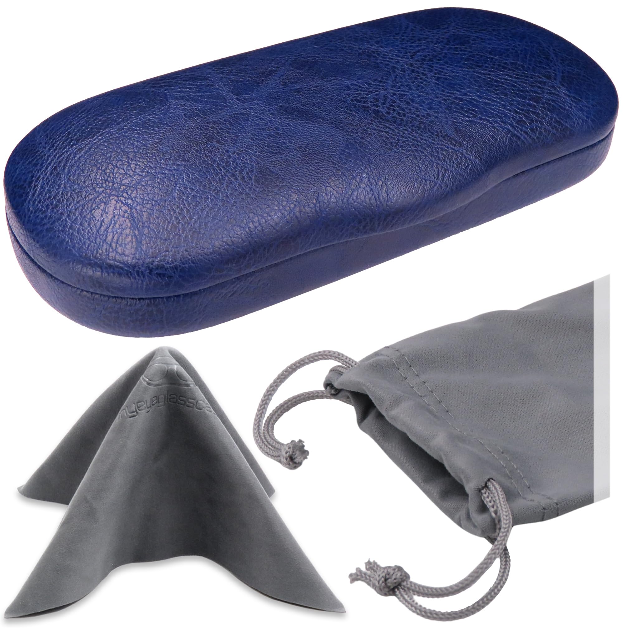 MyEyeglassCase Men's Medium Glasses Case - Classic Eyeglasses Hard Shell Holder, Elegant Easy Open Lip with Pouch and Cloth