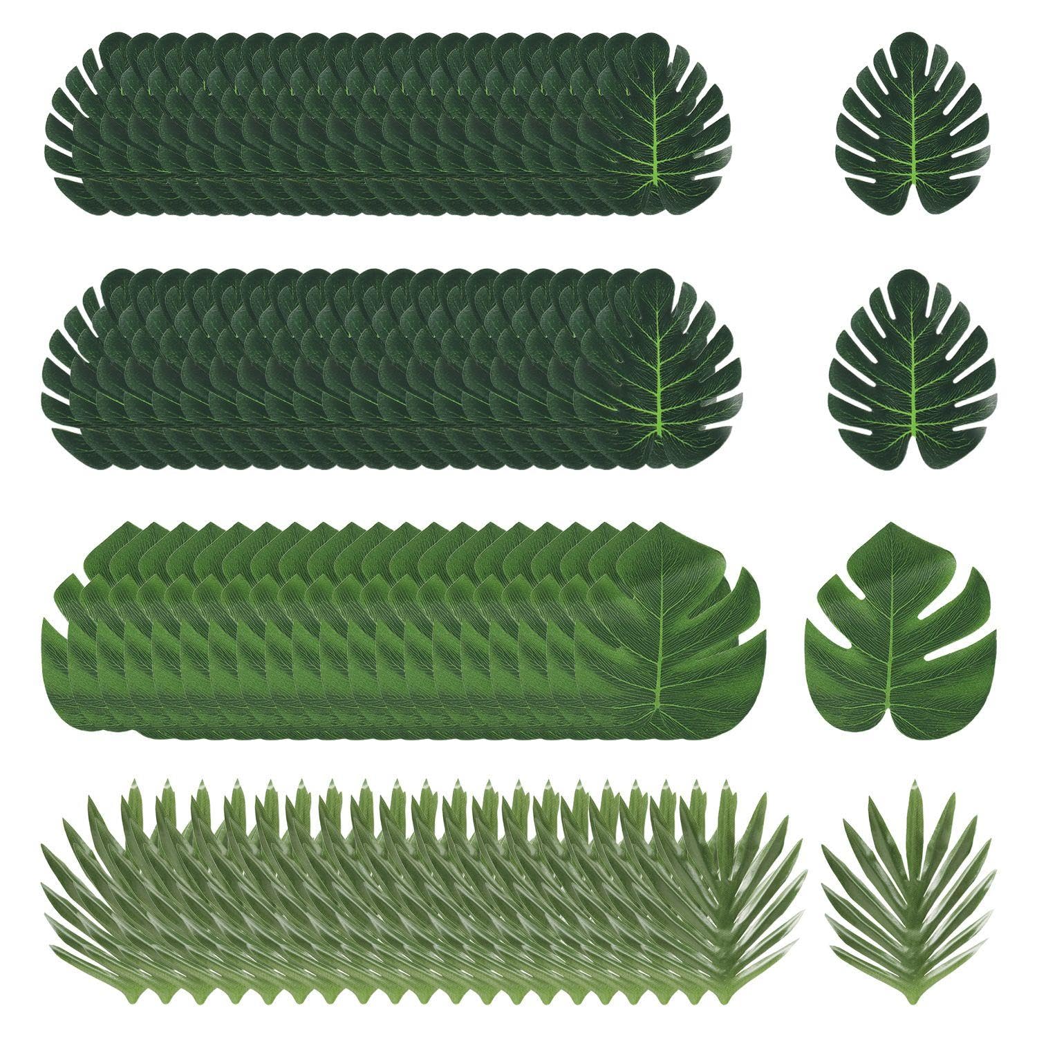 Tvsvkwe Green 80 Pieces Of Simulated Leaves, Jungle Themed Party Decoration, Hawaiian Party Supplies, Creative Ornaments, Party Scene Arrangement.