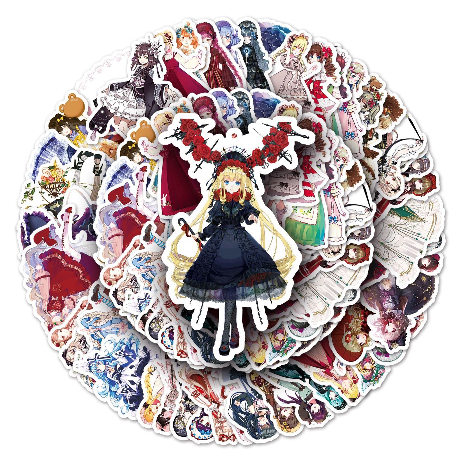 50Pcs Lolita Stickers Laptop Car Scrapbook Phone Skateboard Suitcase Luggage Bike Loretta Anime Stickers Vinyl Waterproof Aesthetic Personalised Stickers for Teens Boys Girls Adults Children
