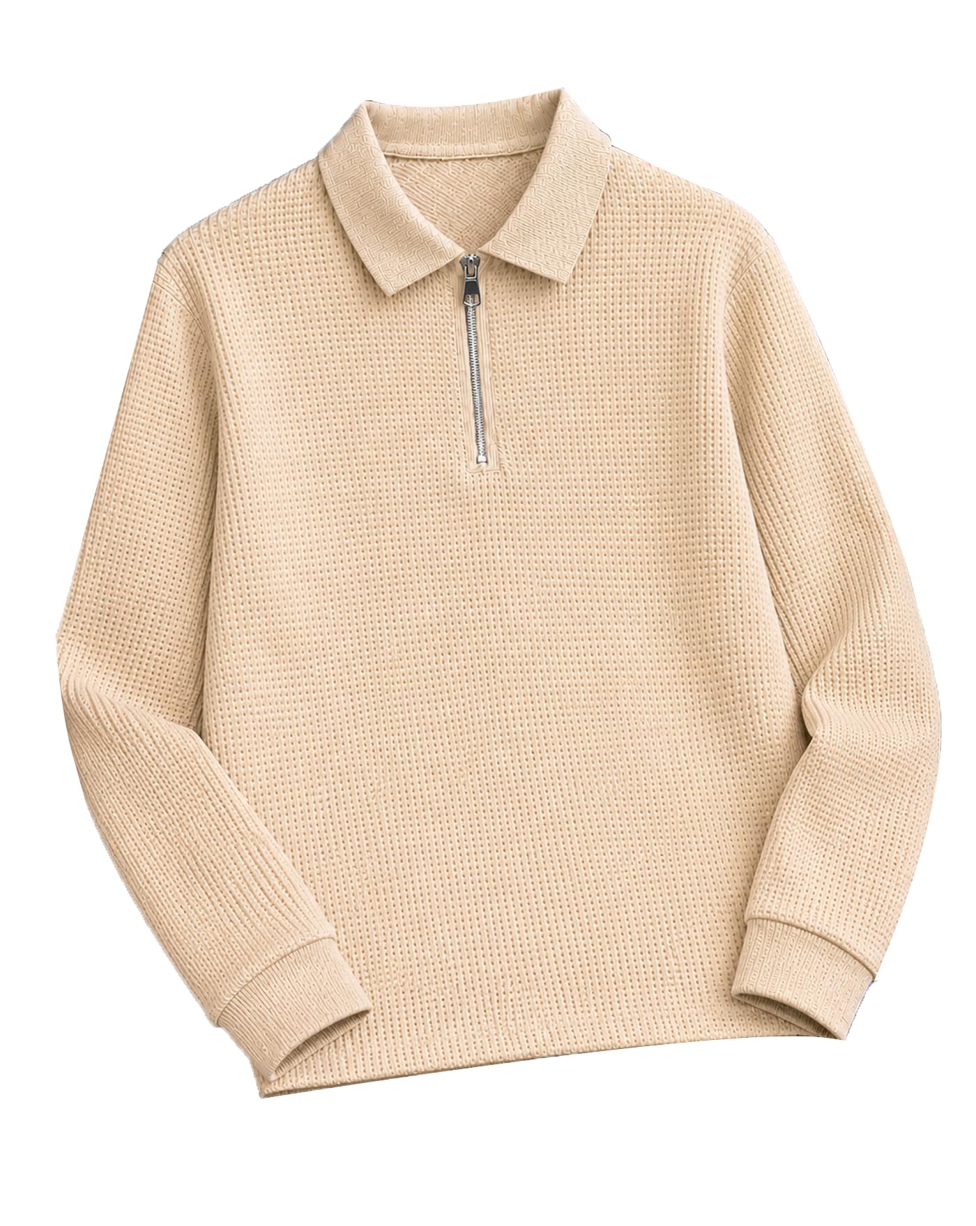 ausk Men's Waffle Knit Textured Full Sleeve Polo T-Shirt | Cotton Blend Regular Fit Zip Polo Neck Solid Smart Casual T Shirt for Men | Casual Wear, Travel & Weekend Wear Tshirt for Men-picture-13