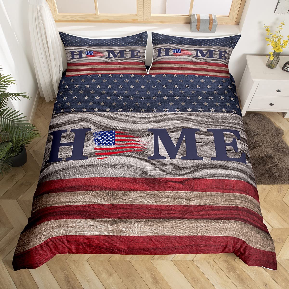 Housse de Couette Drapeau Américain Étoiles et Rayures Style Géométrique