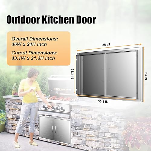 Miniatura 22 de Puertas de cocina para exteriores, 31 pulgadas de ancho x 24 pulgadas de alto, puertas de acceso dobles para barbacoa, acero inoxidable 304