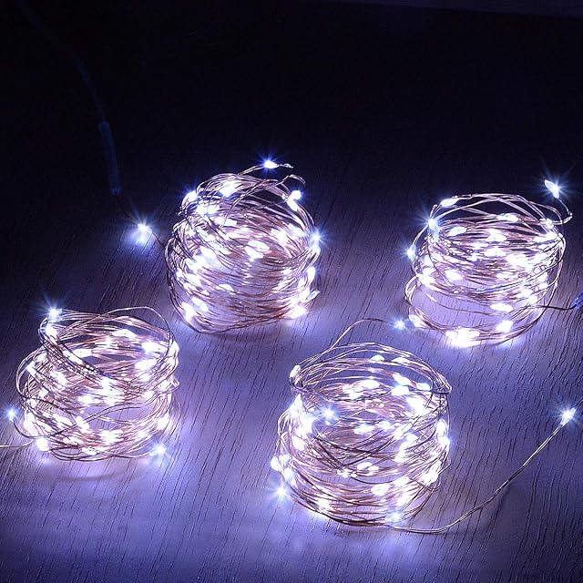 Abkshine 4-Pack LED Fairy Lights Battery Operated, Mini Christmas Lights, Bright White LED Light for Crafts Decor, Bedroom, Parties, Wedding, Centerpiece, Xmas Tree Decorations (5m, 50 led,Cool White)